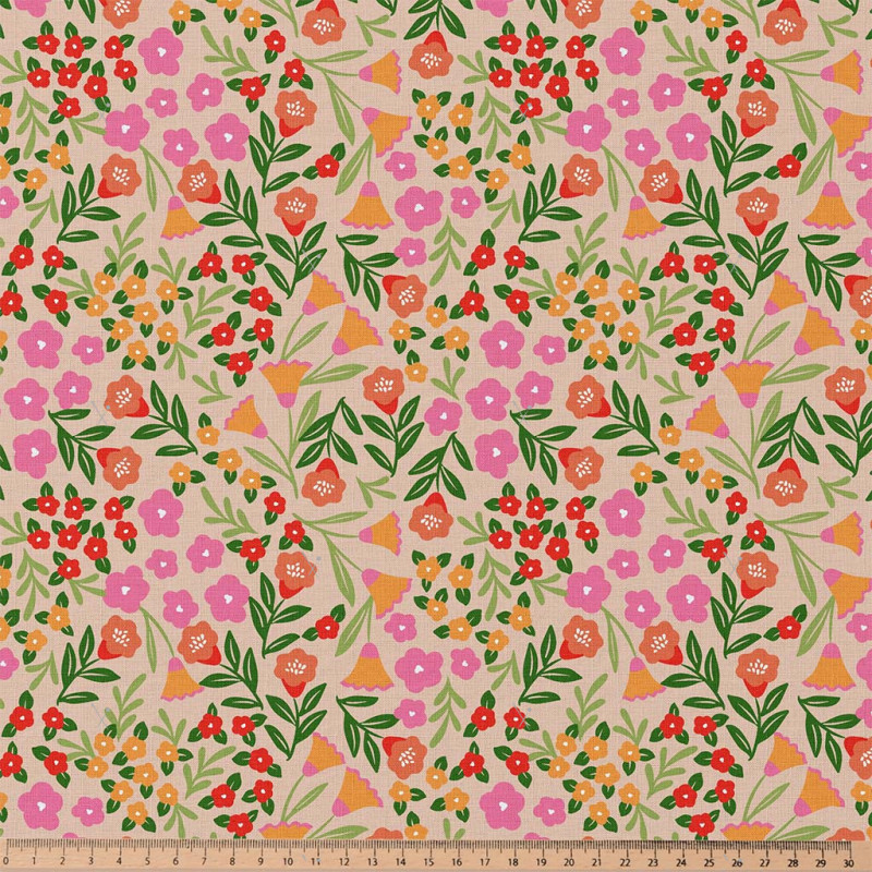 Algodón estampado MARTINE Rosa / Verde